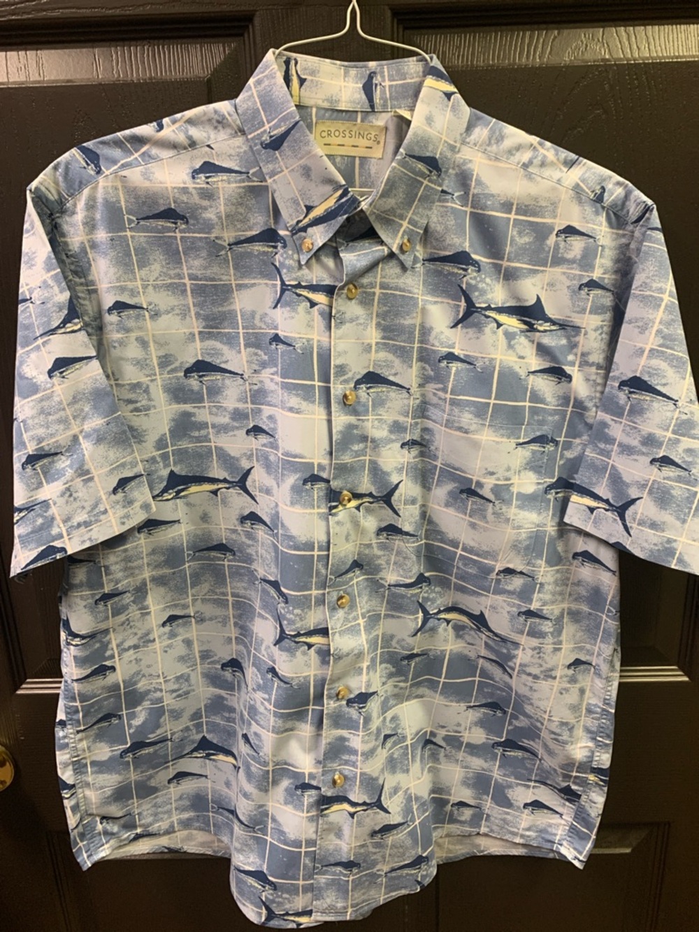 Crossings Men’s Light Blue Short-Sleeve Button-Down with Marlin Print Large